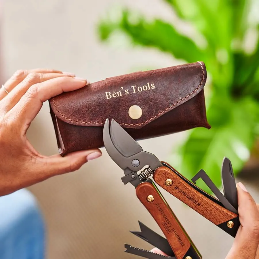 Gardening Gift Box with Personalised Leather Holder and Gardening Tool