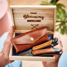 Gardening Gift Box with Personalised Leather Holder and Gardening Tool