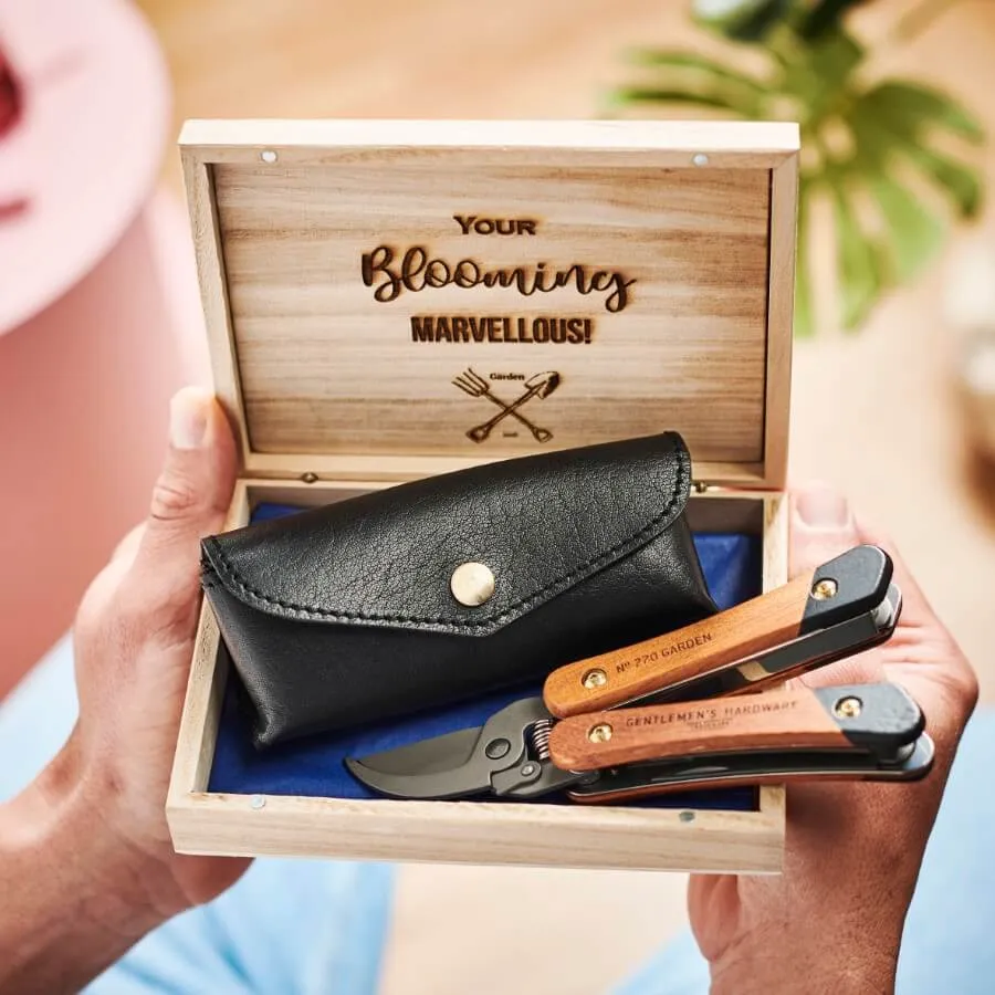 Gardening Gift Box with Personalised Leather Holder and Gardening Tool