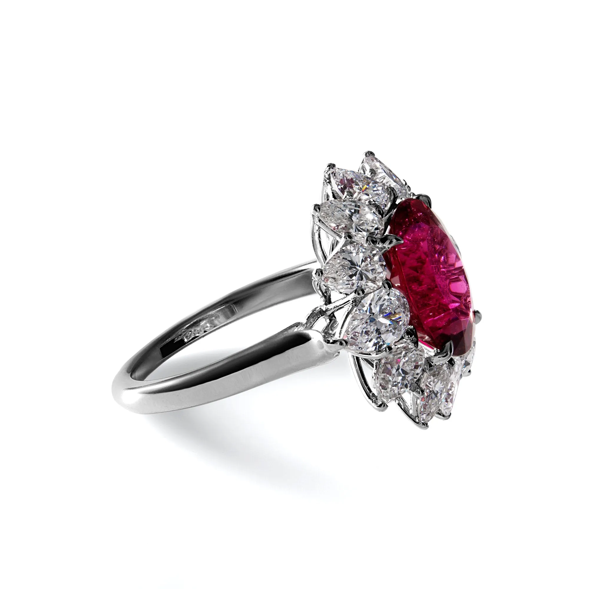 GIA 7.18ct Natural RUBELLITE Tourmaline Diamond Cluster Platinum Vintage Ring