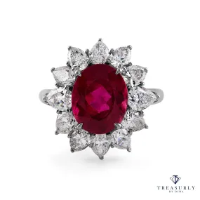 GIA 7.18ct Natural RUBELLITE Tourmaline Diamond Cluster Platinum Vintage Ring