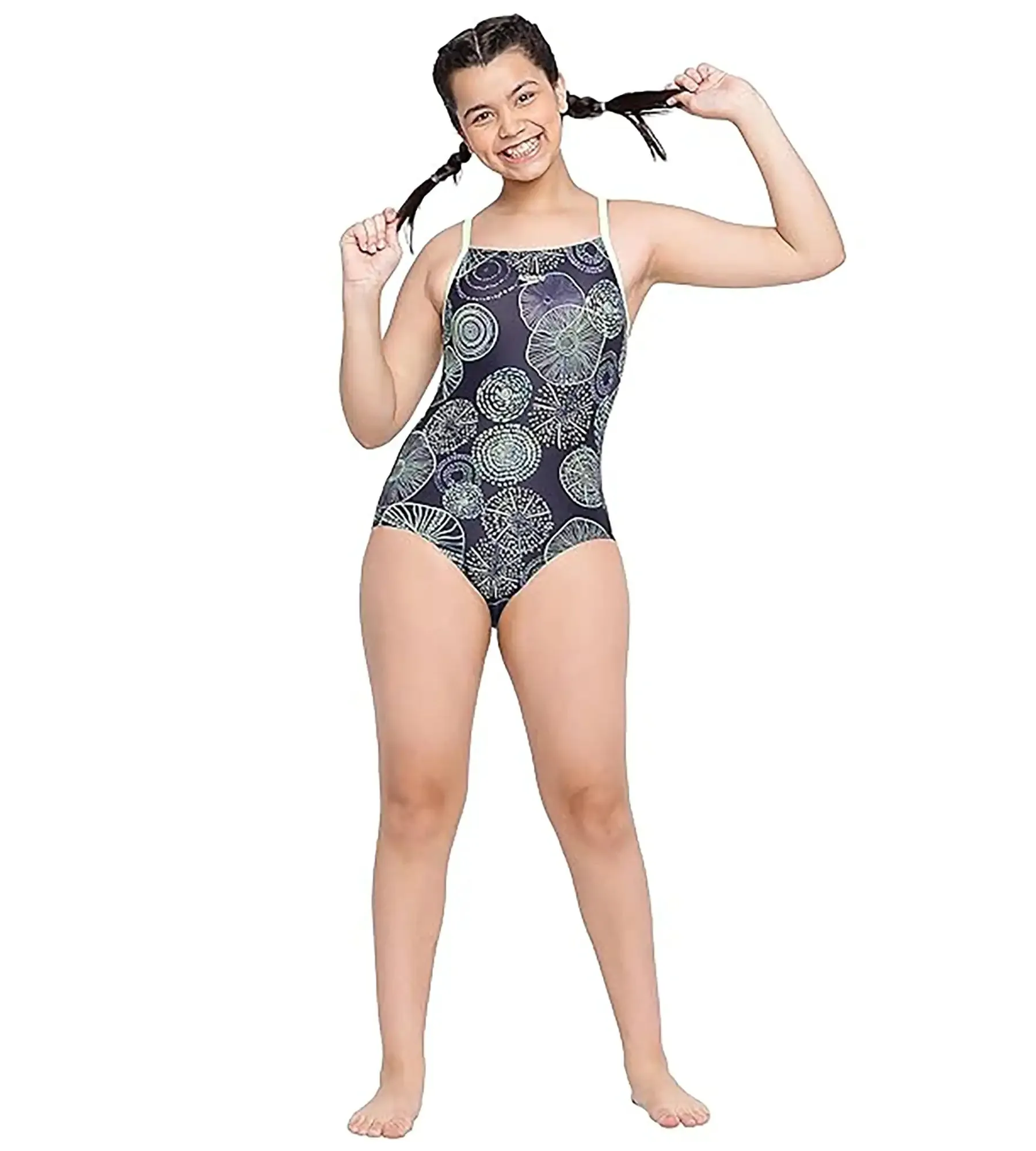 Girl's Endurance Allover Digital Muscleback Swimwear - True Navy & Aquarium