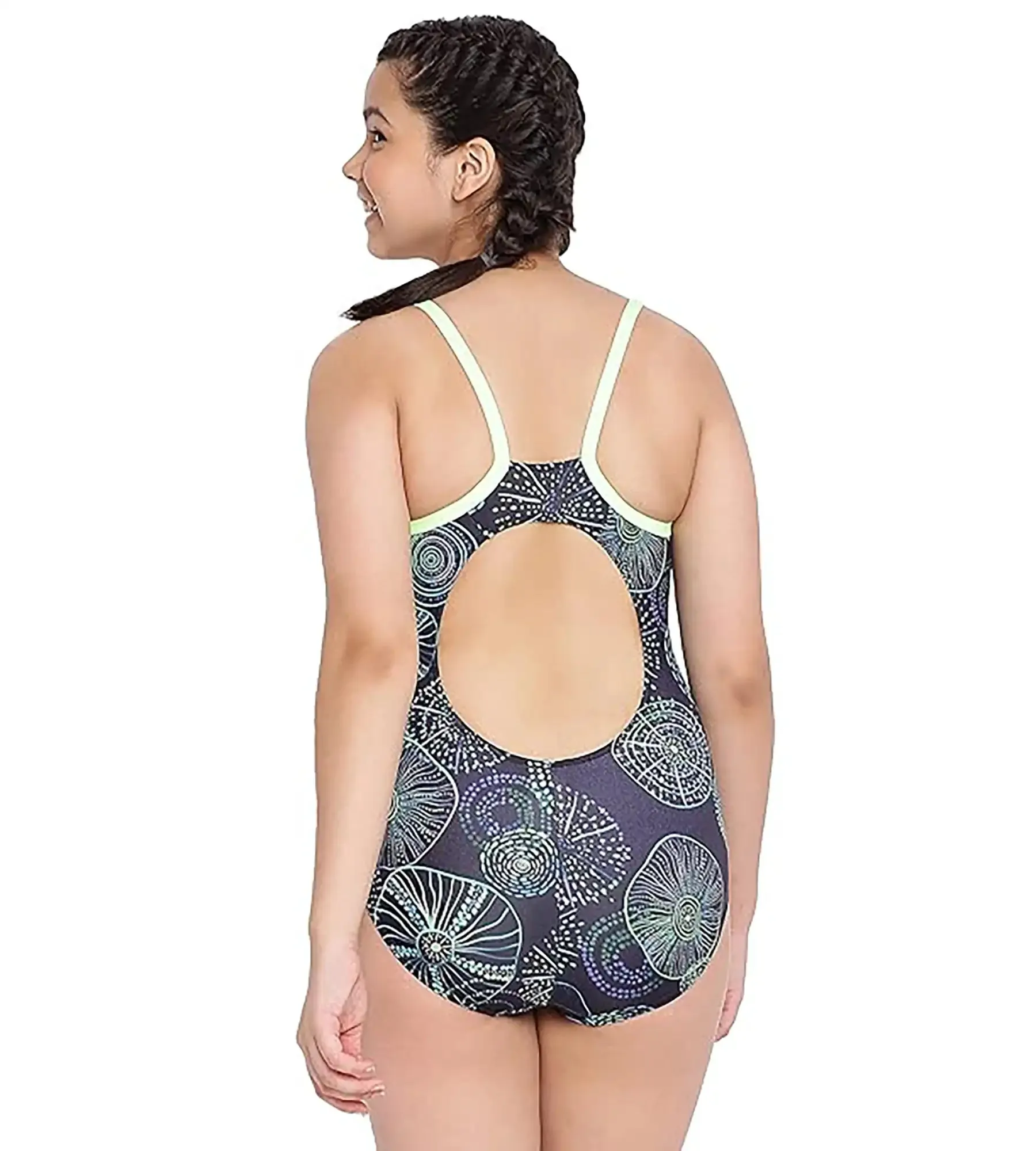 Girl's Endurance Allover Digital Muscleback Swimwear - True Navy & Aquarium