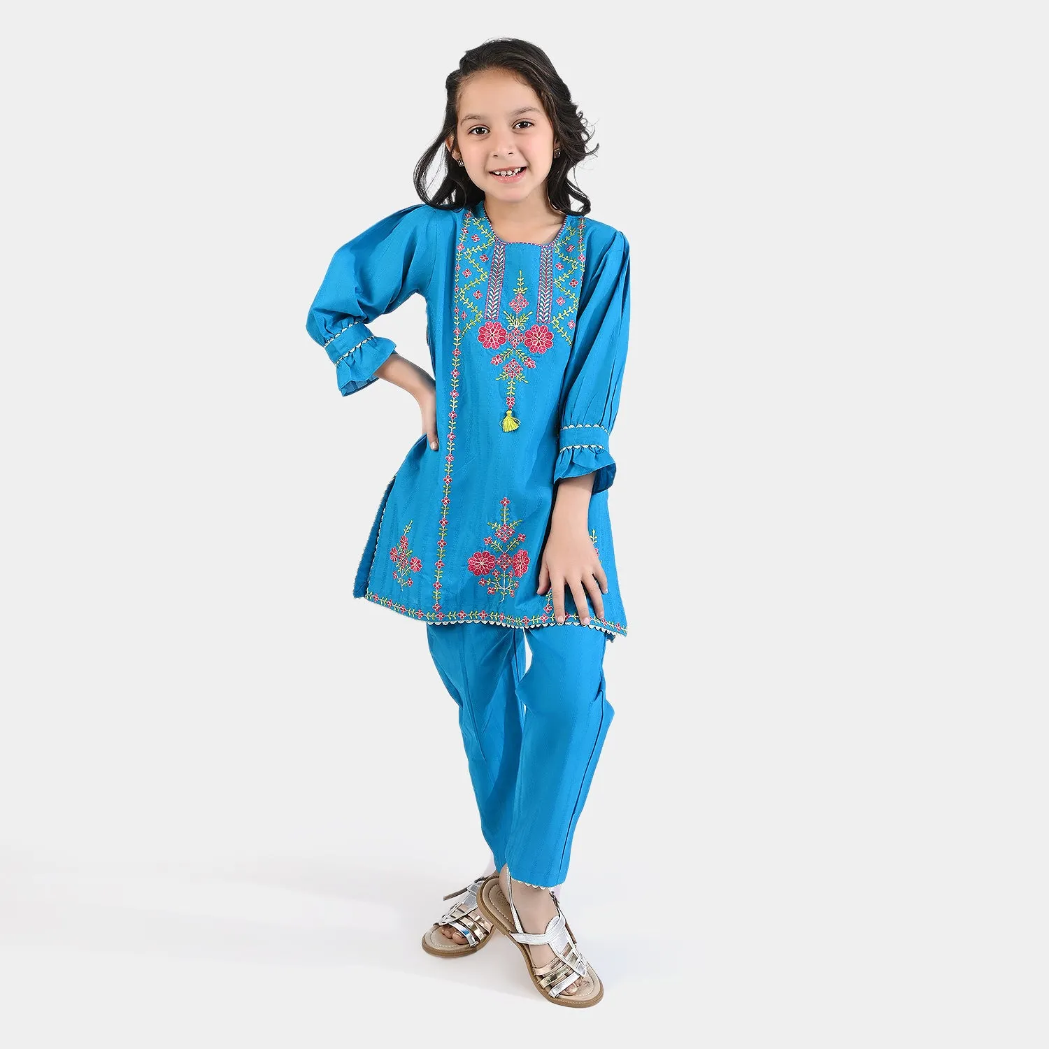 Girls Jacquard EMB 2Pcs Roshan-Teal