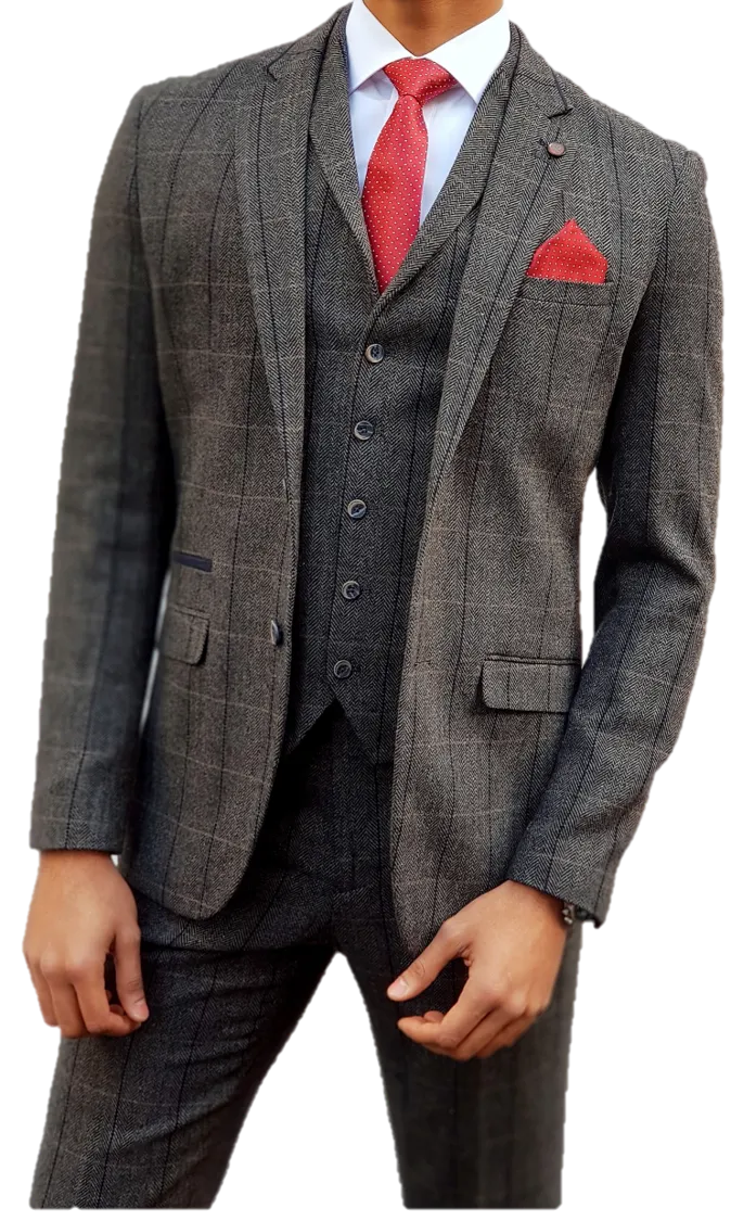 Grey Tweed Suit Albert 3 Piece Slim Fit by House of Cavani