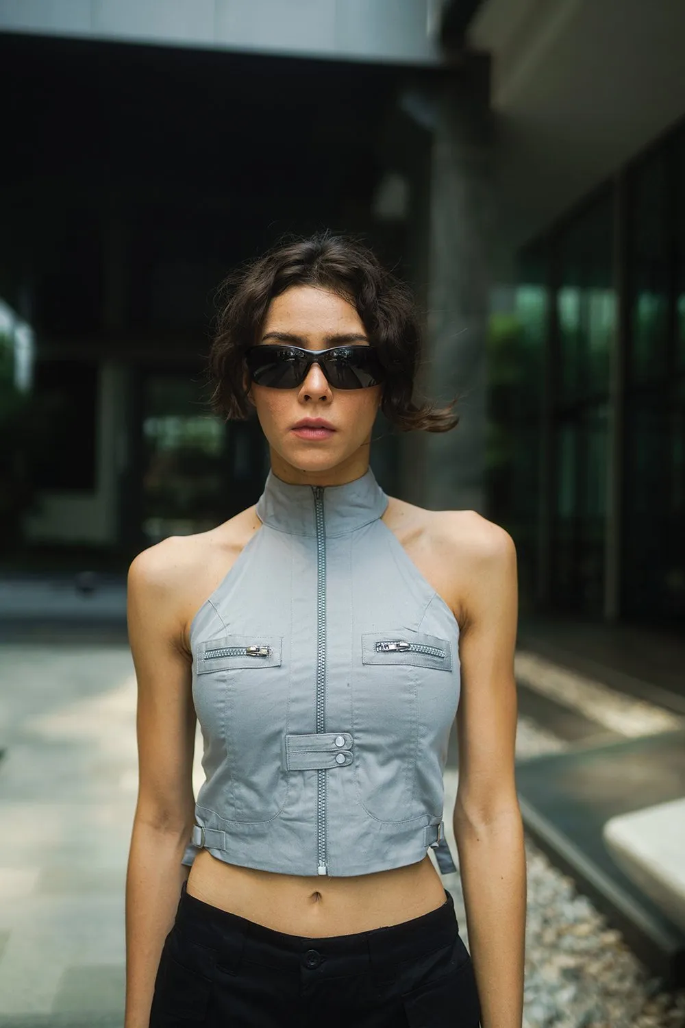 Grey Utility Crop Top