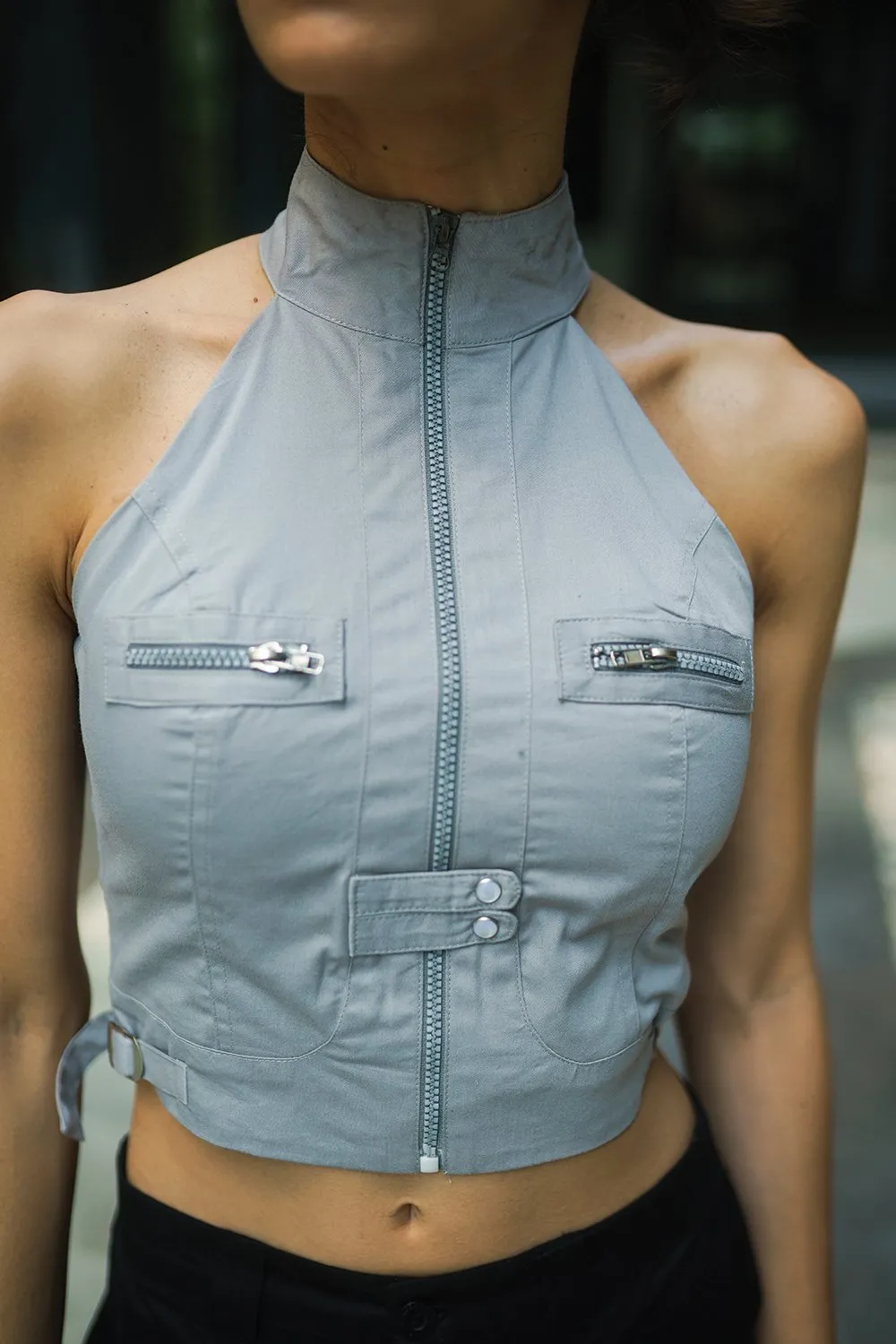 Grey Utility Crop Top