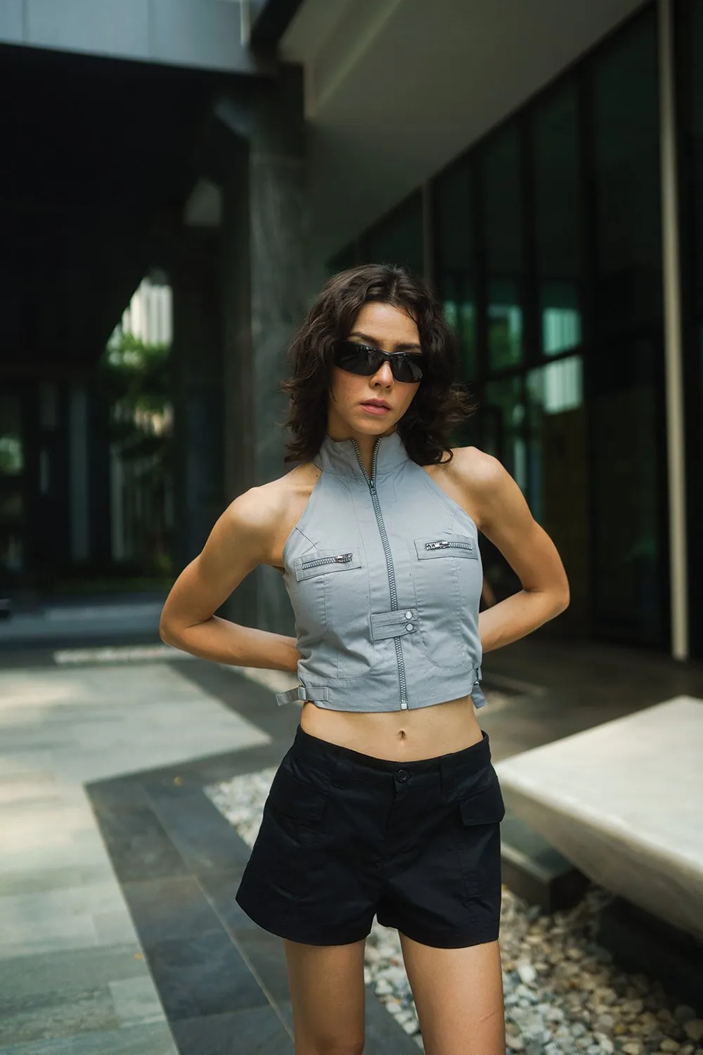 Grey Utility Crop Top