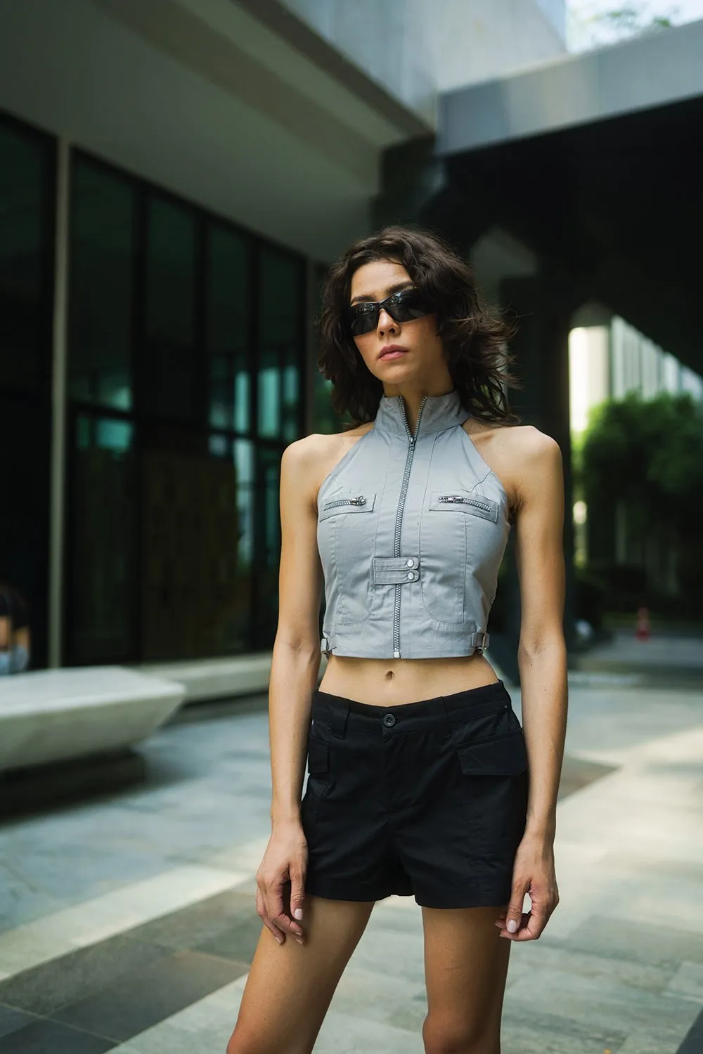 Grey Utility Crop Top