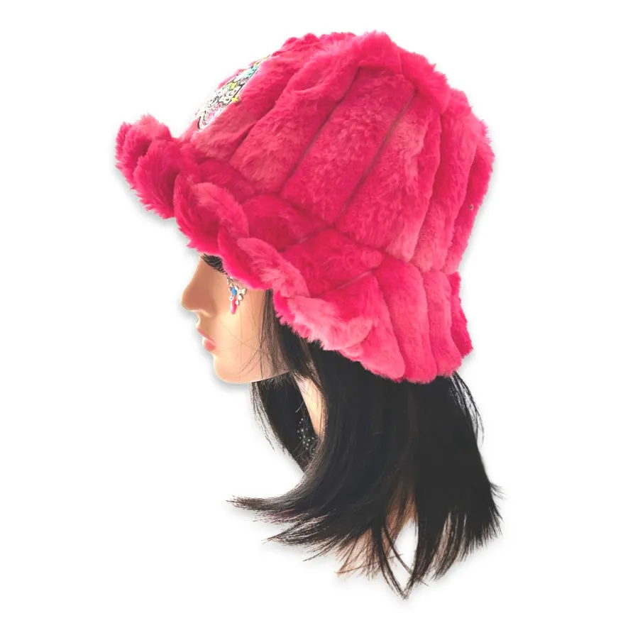 Handmade bright pink tie dye furry bucket hat - Psychedelic