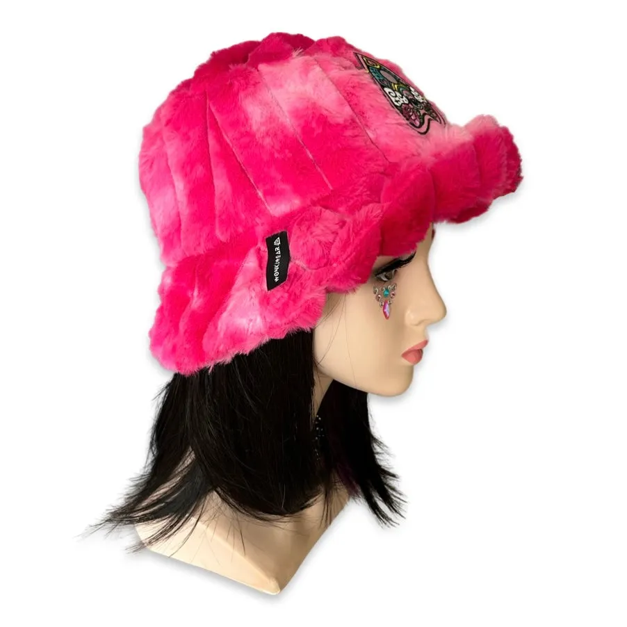 Handmade bright pink tie dye furry bucket hat - Psychedelic