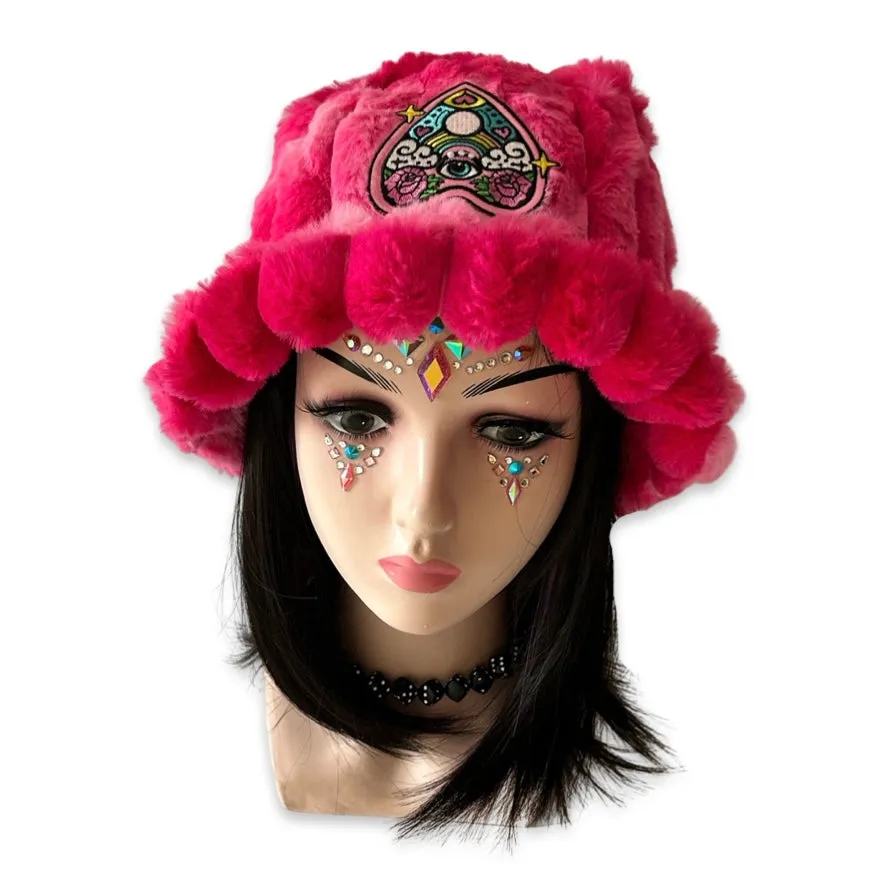 Handmade bright pink tie dye furry bucket hat - Psychedelic