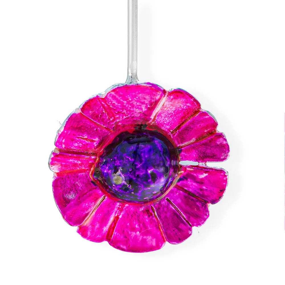 Handmade Silver Purple Fuchsia Daisy Flower Drop Earrings