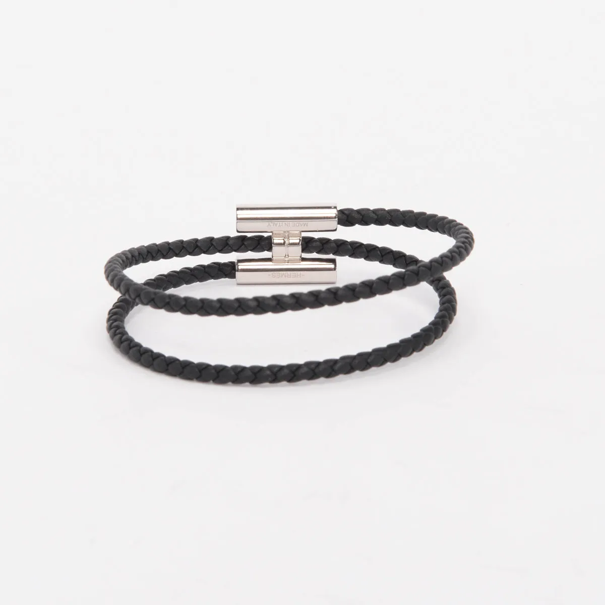 Hermes Black Braided Leather Tournis Tresse Bracelet