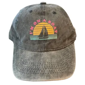 I'm On A Boat Gray Washed Denim Unisex Hat One Size