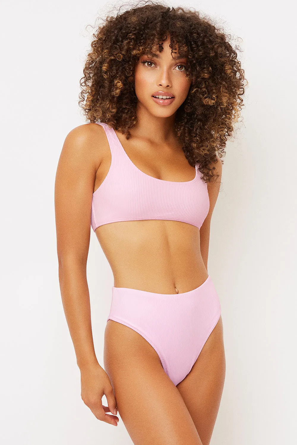 Jenna High Waist Bikini Bottom - Love Pink