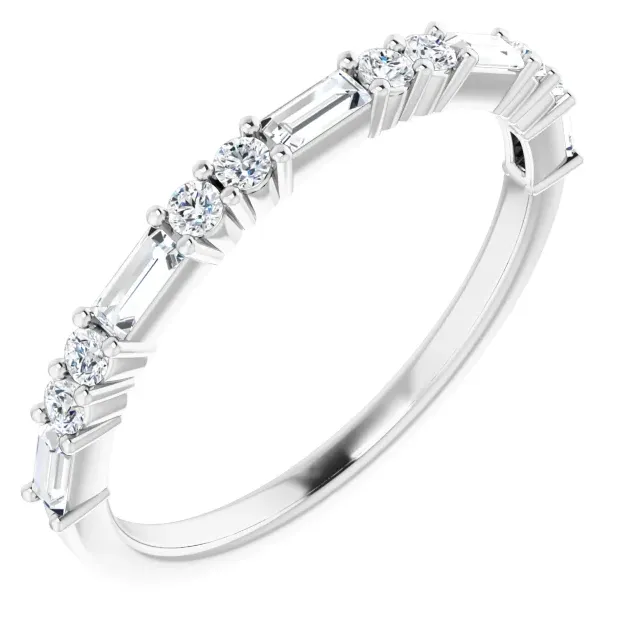 Juliette Straight Baguette and Round Diamond 1/2 Eternity Ice Solitaire 3/8 CTW Band