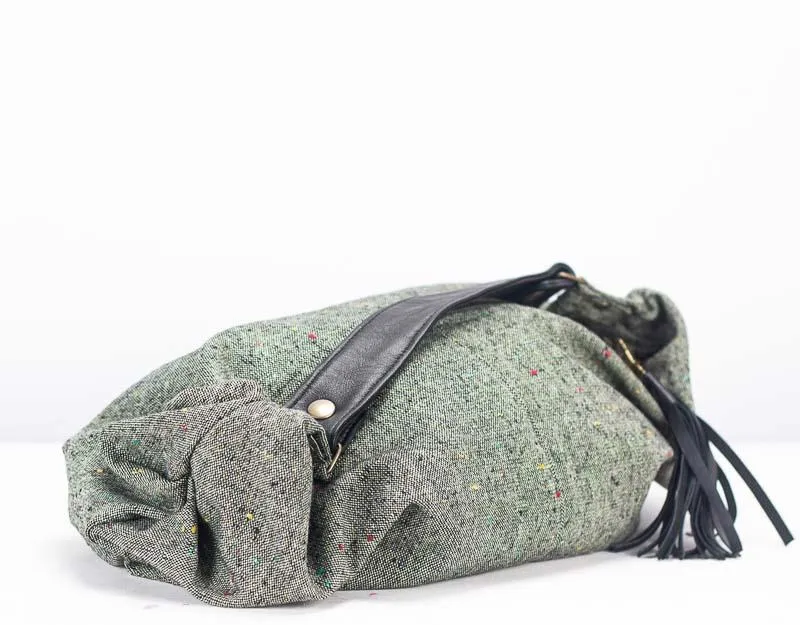 Kallia mini bag - Mint wool and Black leather