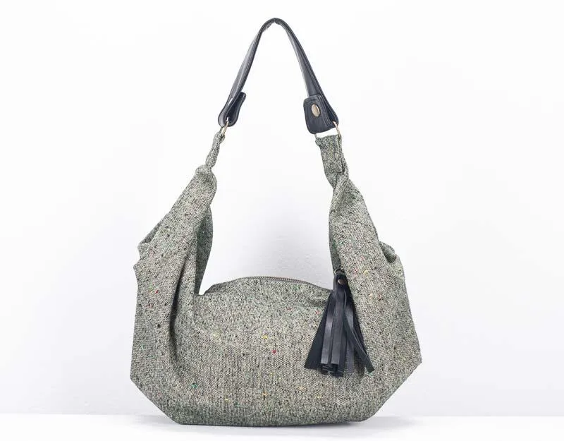 Kallia mini bag - Mint wool and Black leather