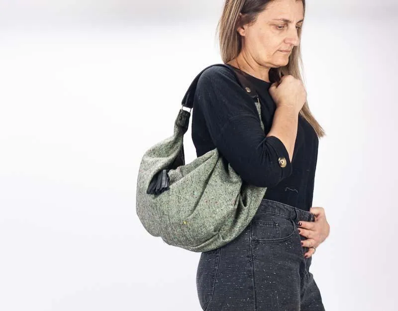 Kallia mini bag - Mint wool and Black leather