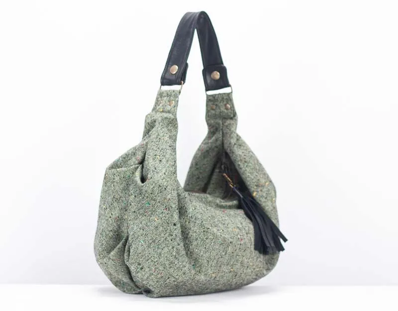 Kallia mini bag - Mint wool and Black leather