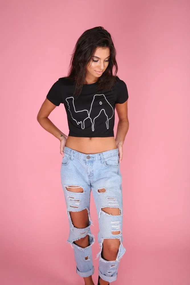 LA Drip Black Graphic Crop Top