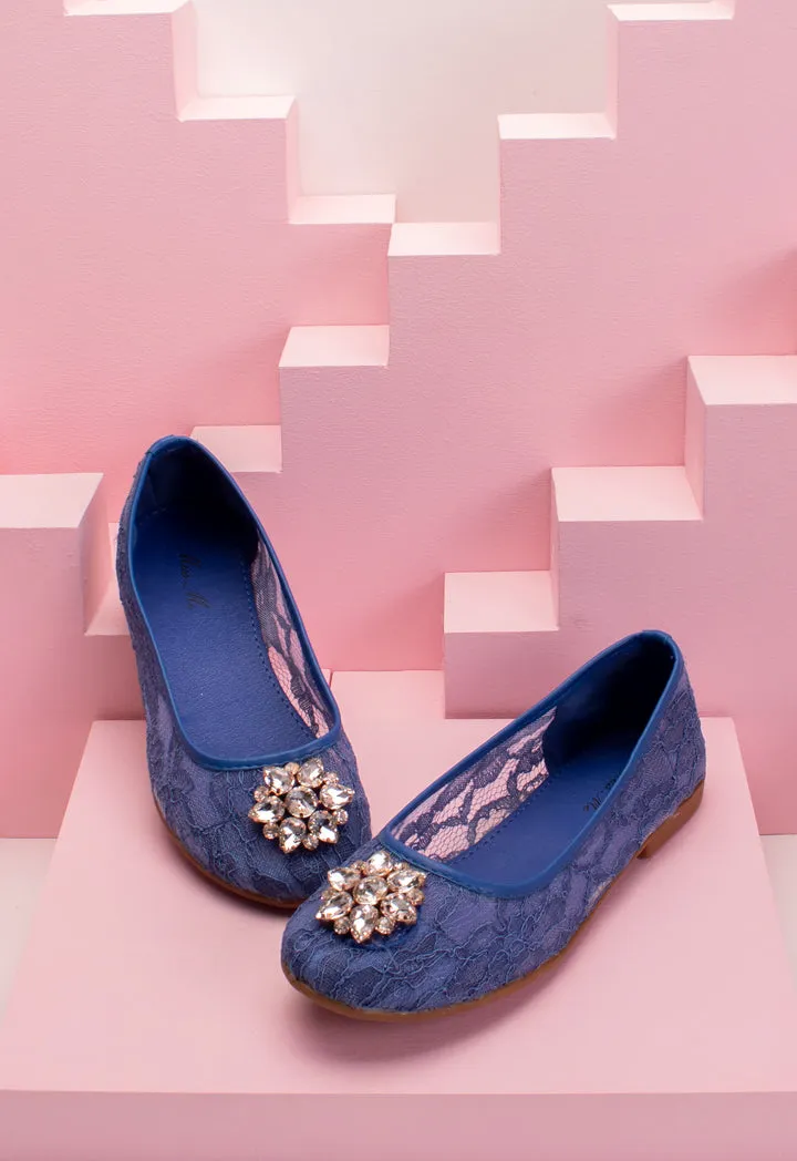 Lace Rhinestone Brooch Flat Shoes