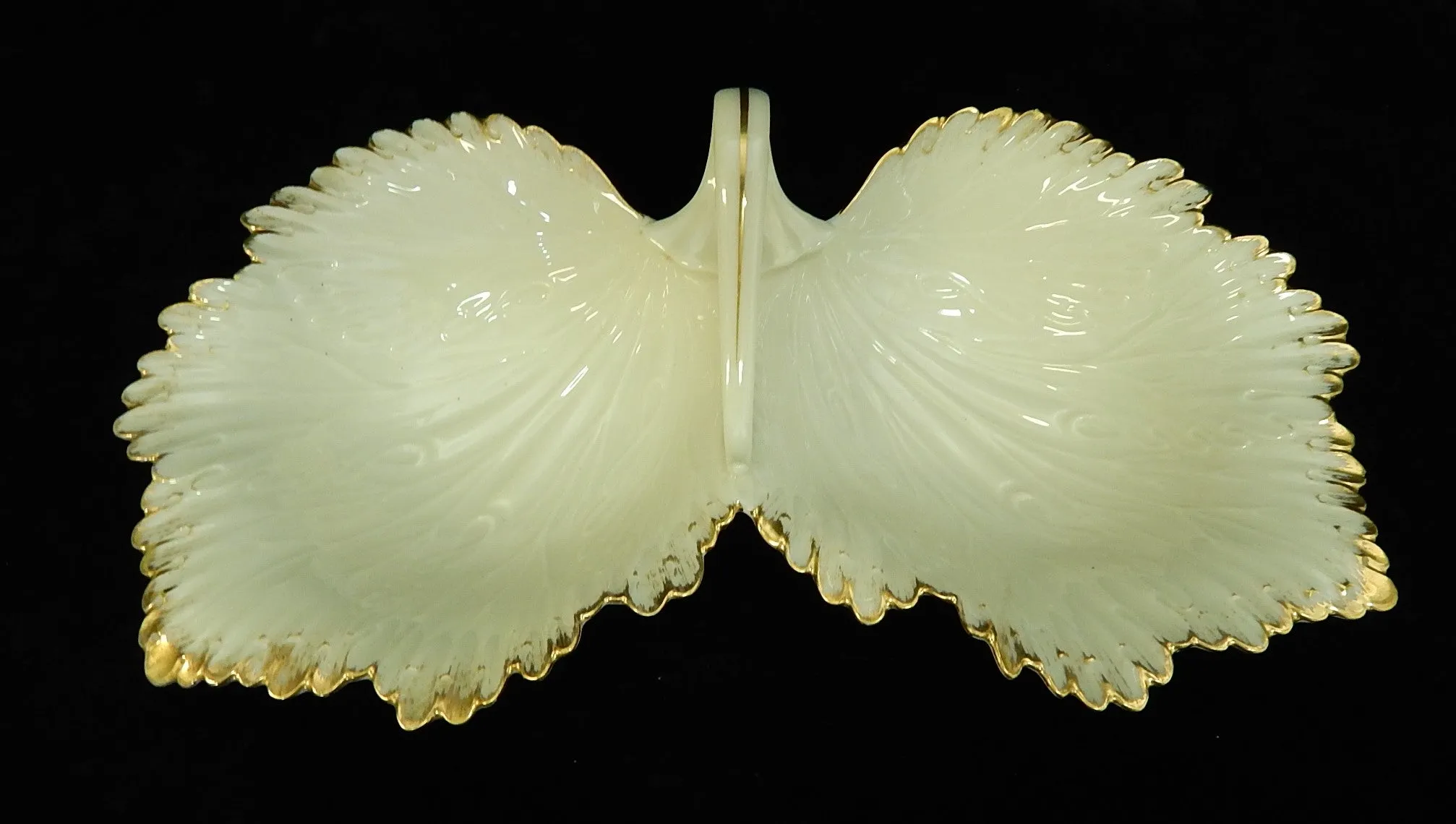 Lenox Double Leaf Dish with Gold Rim