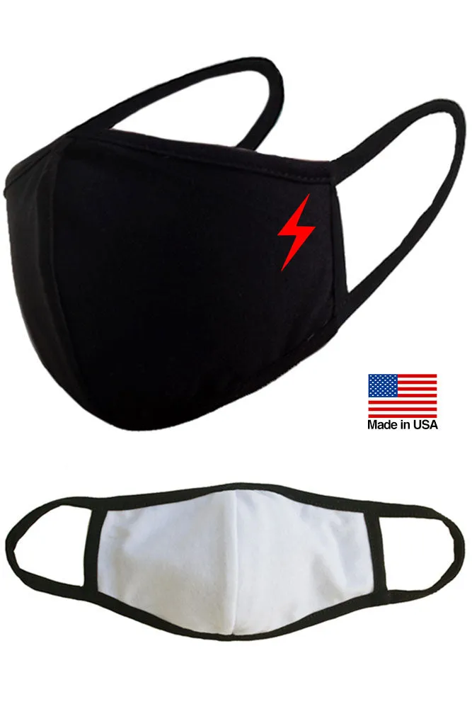 Lightning Symbol Reusable Washable Cotton Face Masks - Made in USA