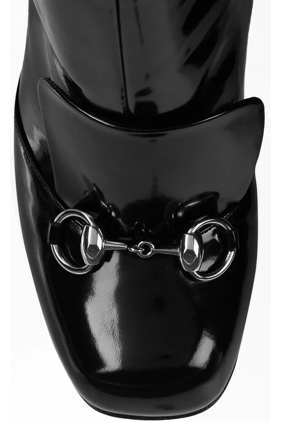 'Lillian' Horsebit Black Patent Leather Knee-High Boots