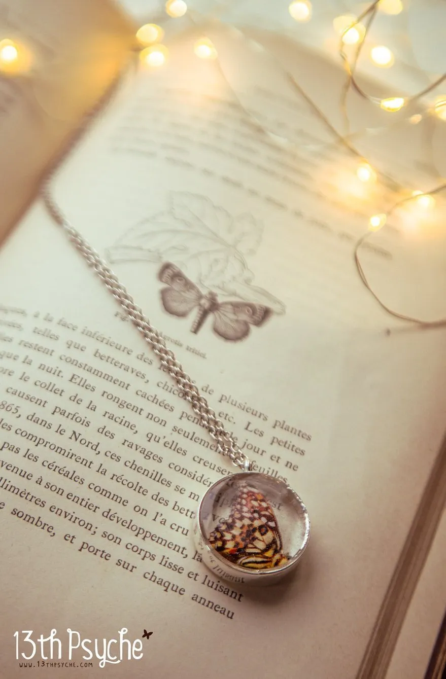 Lime butterfly resin pendant necklace