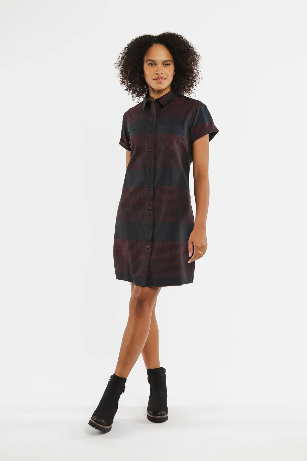 Loren Shirt Dress / Red Dobby Stripe