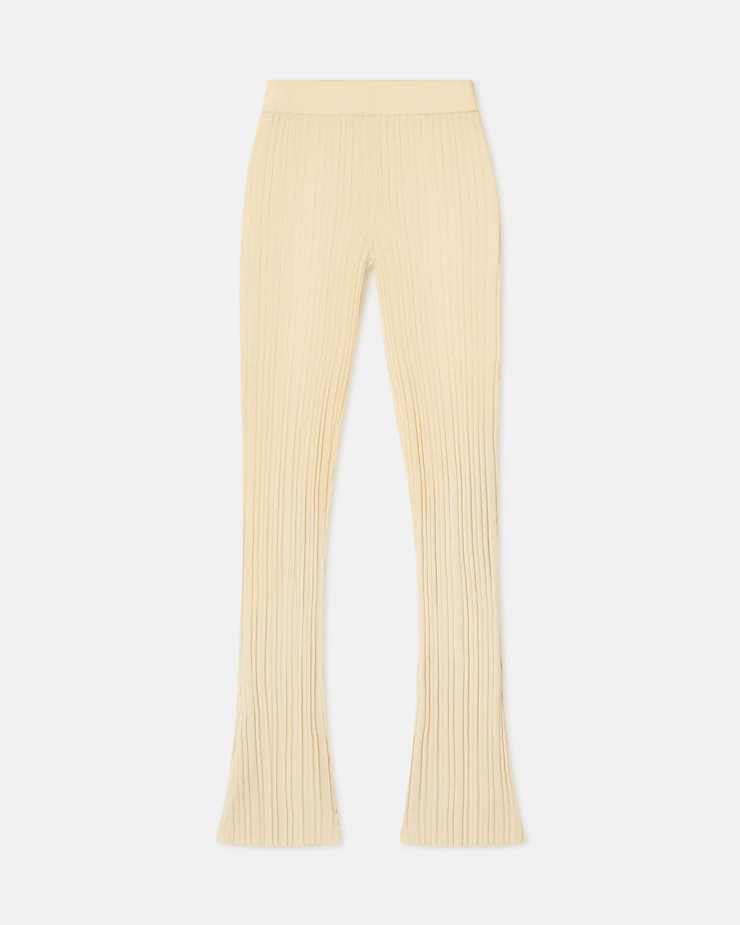 Malise - Cropped Ribbed Merino Pants - Lime Yellow/Creme