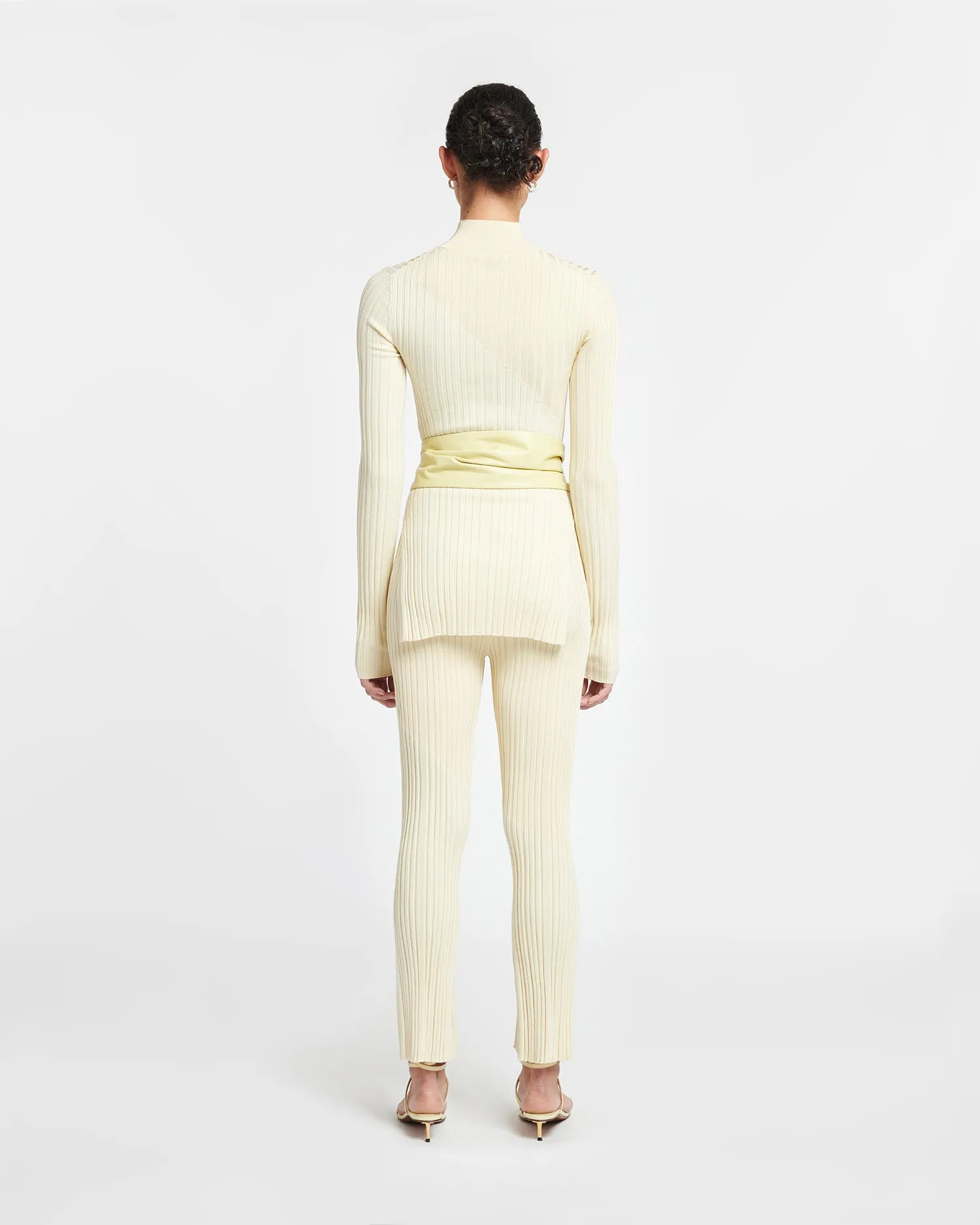 Malise - Cropped Ribbed Merino Pants - Lime Yellow/Creme