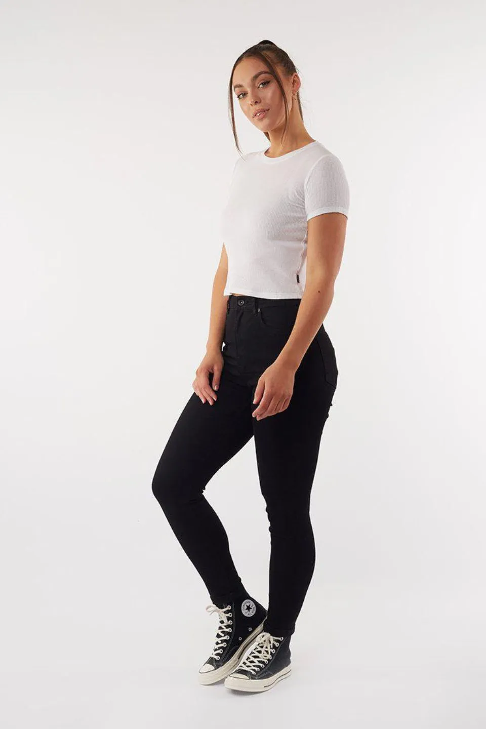 Manhattan White Crop Rib Tee