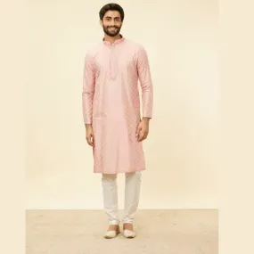 Manyawar Raspberry Pink Leaf Patterned Kurta Set