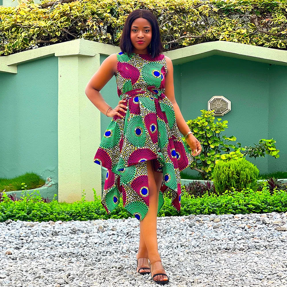 MELODY BELTED SKATER DRESS AFRICAN ANKARA PRINT