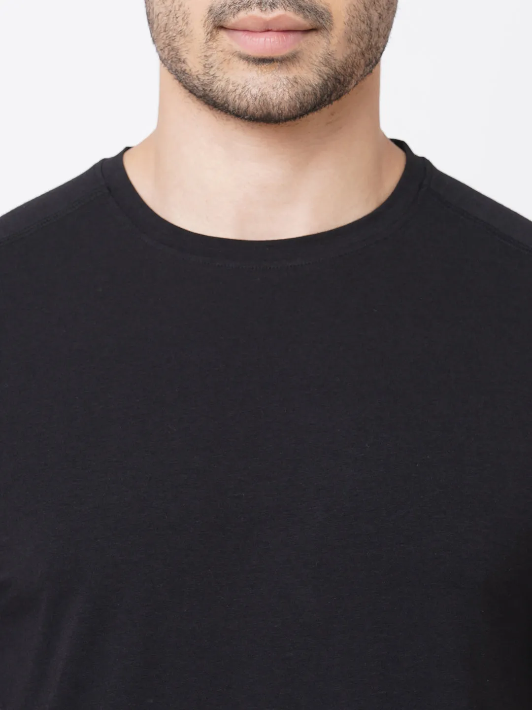 Men's Black Cotton Bamboo Elastane Regular Fit Tshirt