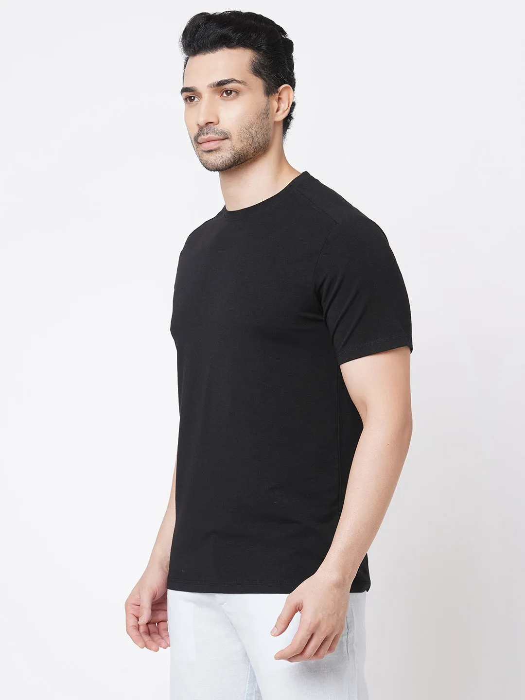 Men's Black Cotton Bamboo Elastane Regular Fit Tshirt