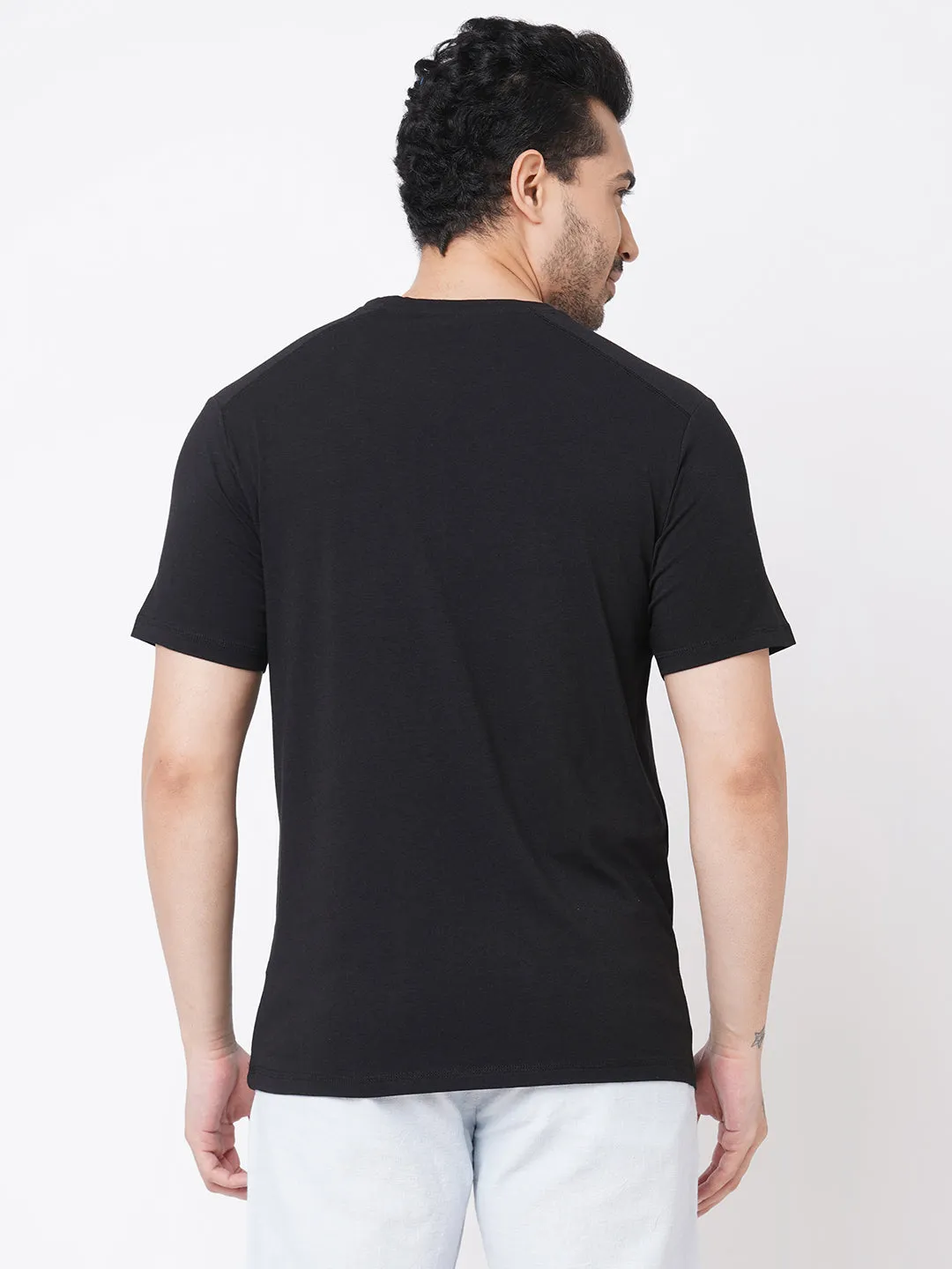 Men's Black Cotton Bamboo Elastane Regular Fit Tshirt