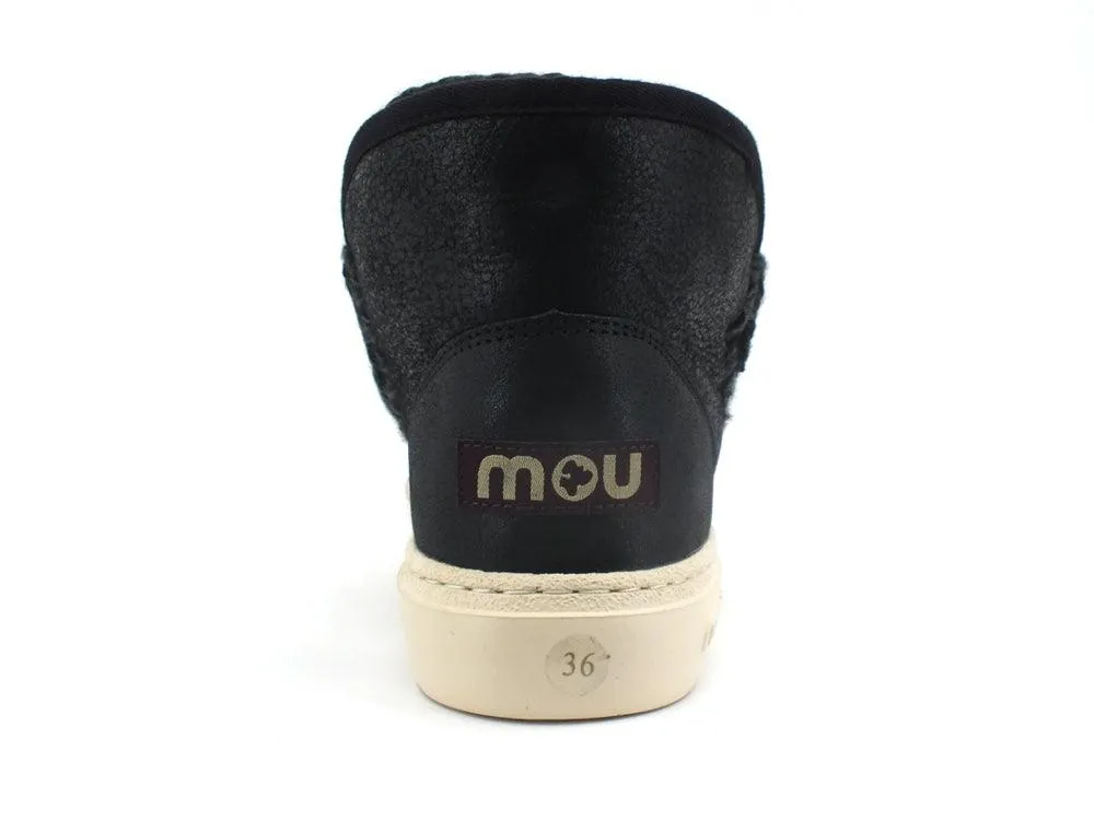 MOU Eskimo Sneaker Bold Stivaletto Pelle Pelo Cracked Black Grey MU.FW411000B