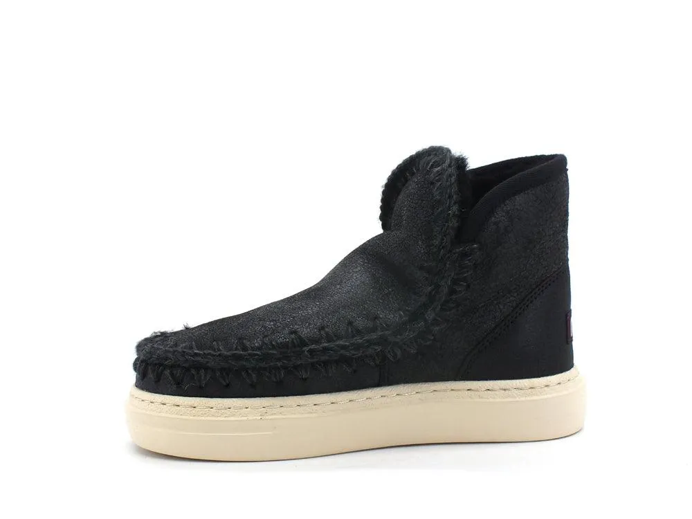 MOU Eskimo Sneaker Bold Stivaletto Pelle Pelo Cracked Black Grey MU.FW411000B