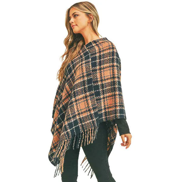 Multi Plaid Poncho Ruana Wrap