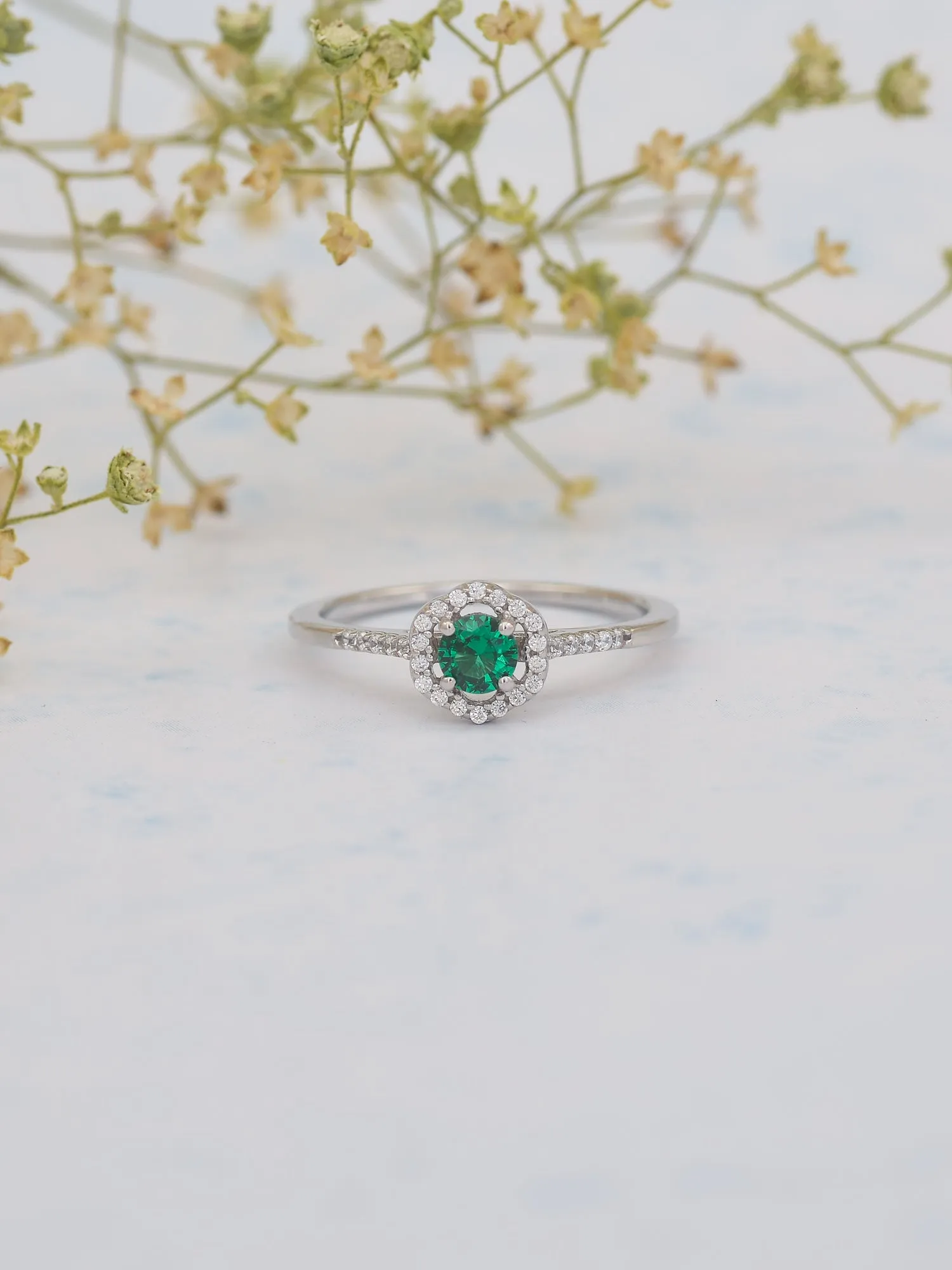 Octagon Green Emerald Solitaire Ring For Women