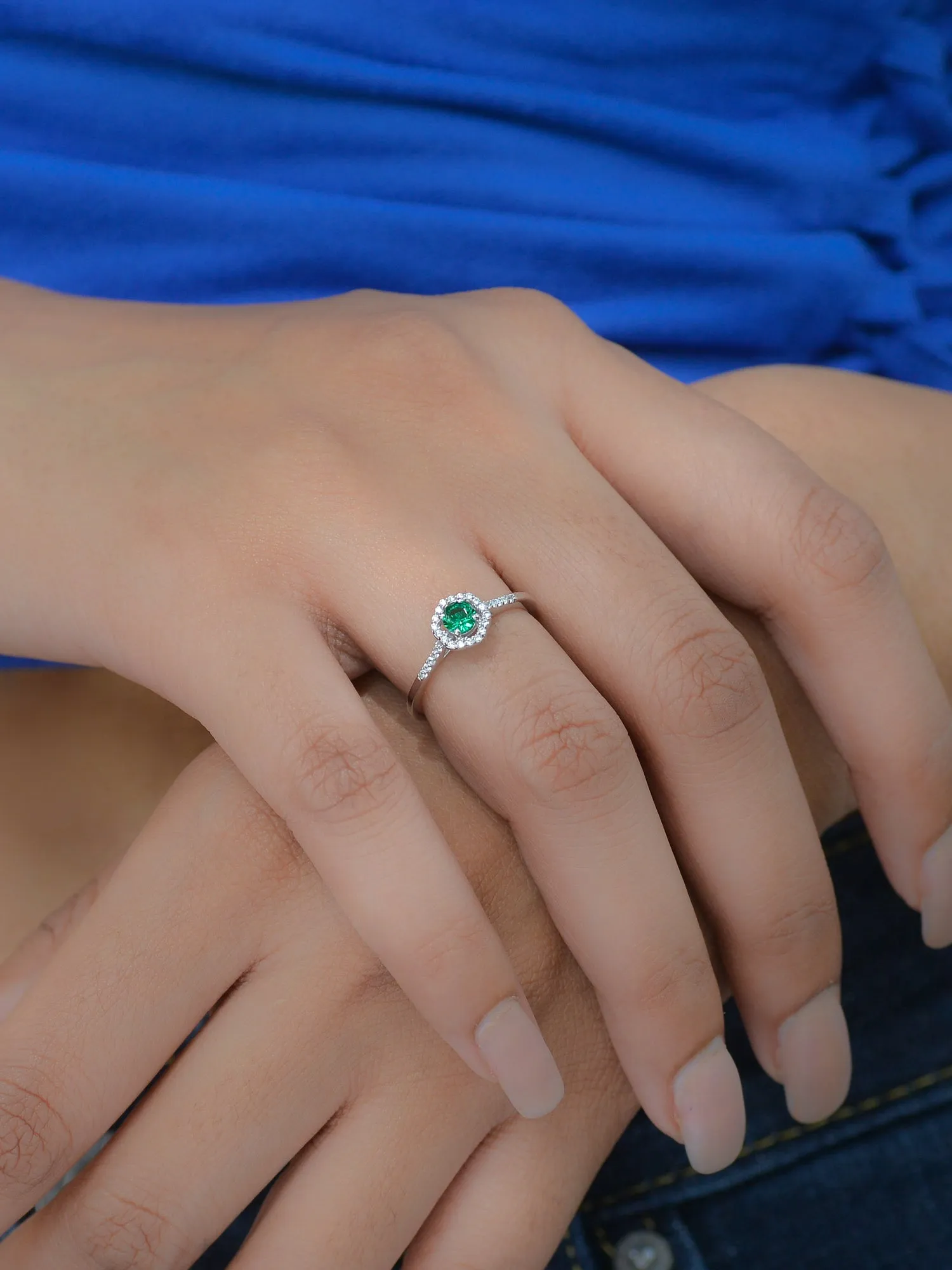 Octagon Green Emerald Solitaire Ring For Women