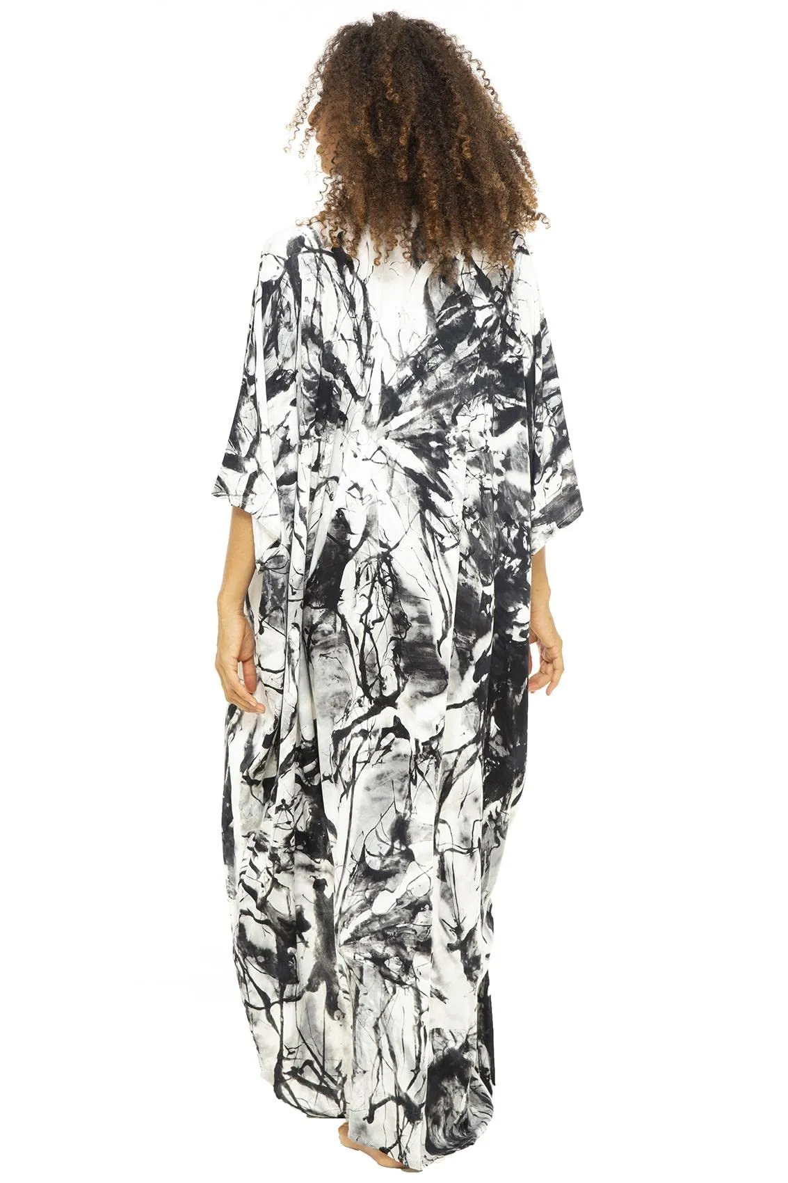 Open Front Long Tie Dye Kimono Cardigan Cover Up