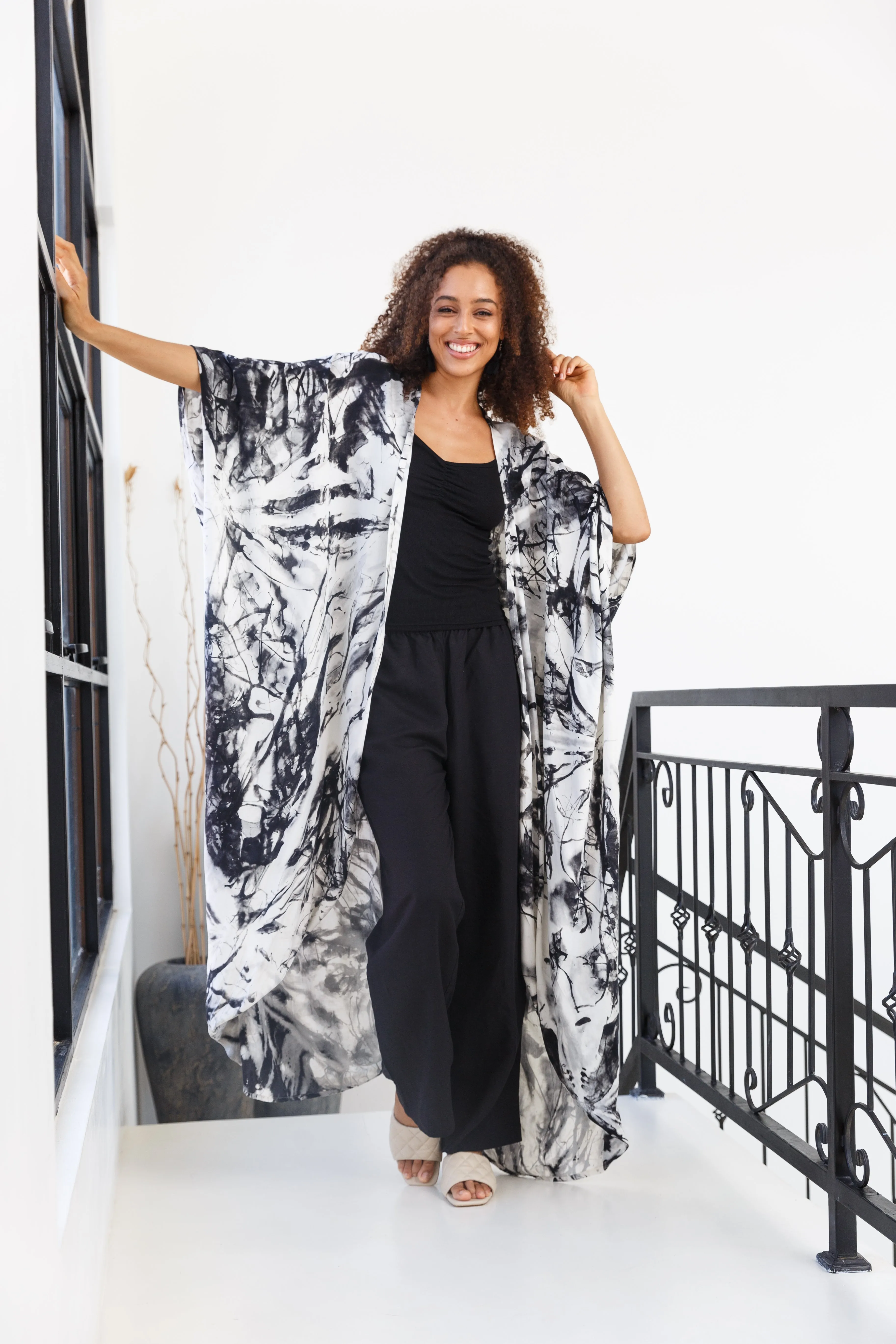 Open Front Long Tie Dye Kimono Cardigan Cover Up