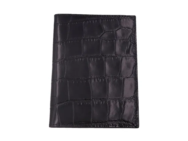 Passport Holder Orinoco 'Croc' Print Calf Leather - Black