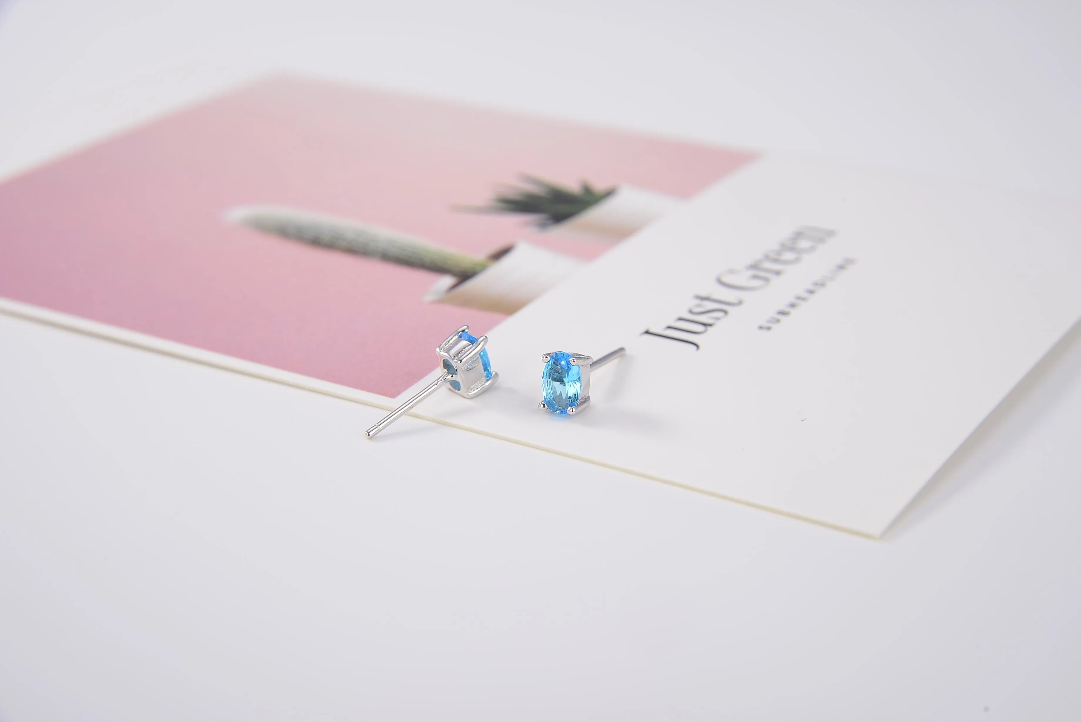 Petite Blue Stud Earrings (Artificial Silver Plated)