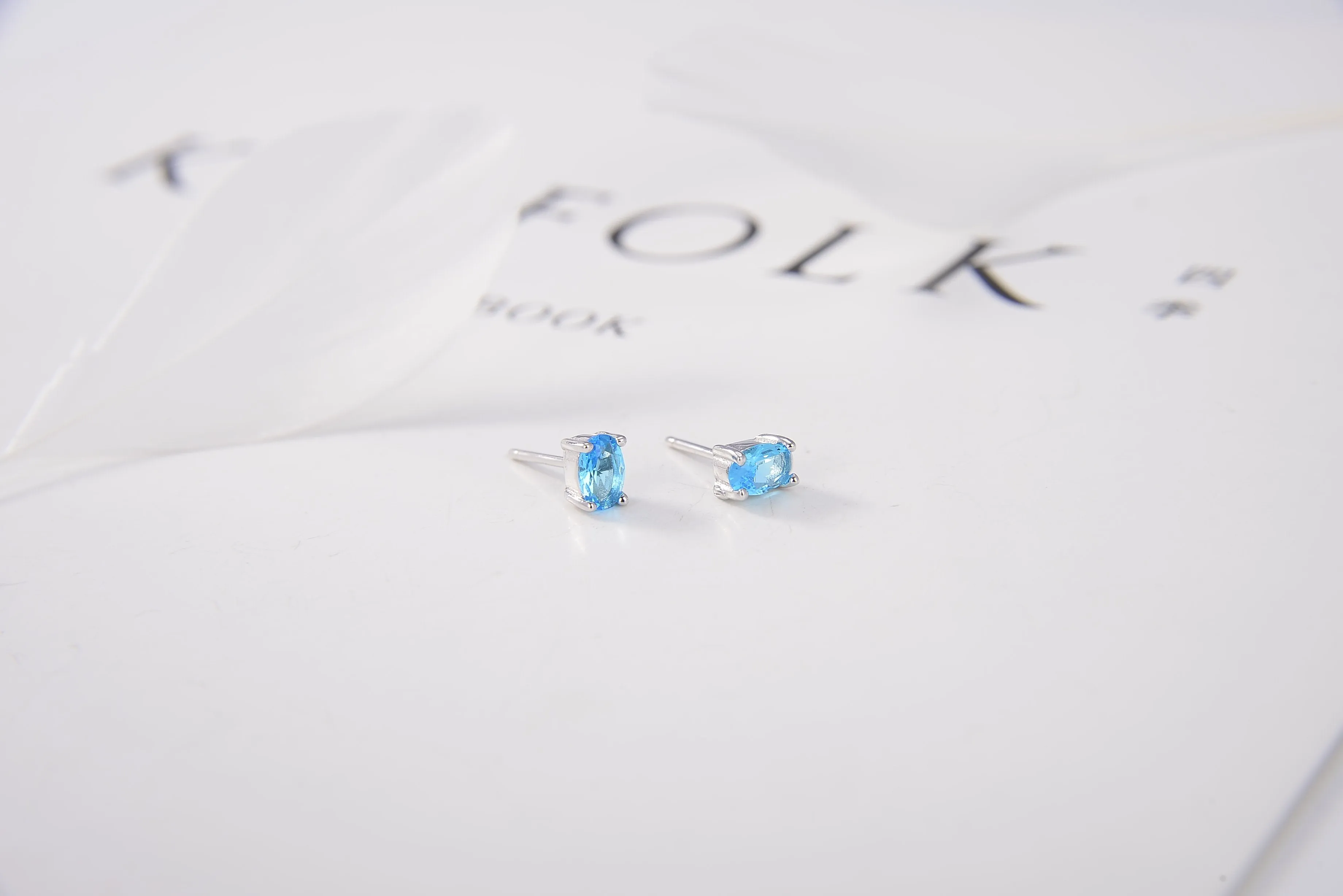 Petite Blue Stud Earrings (Artificial Silver Plated)